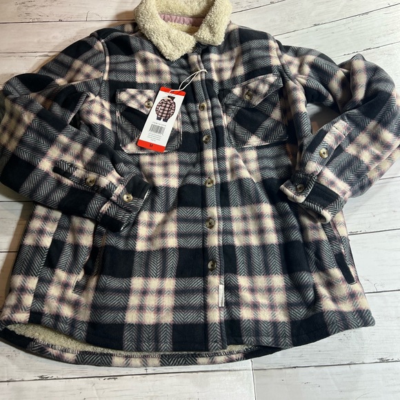 Soho Jackets & Blazers - New Soho Plaid Woodrose Pink Black White Fleece lined Flannel Jacket Size Medium